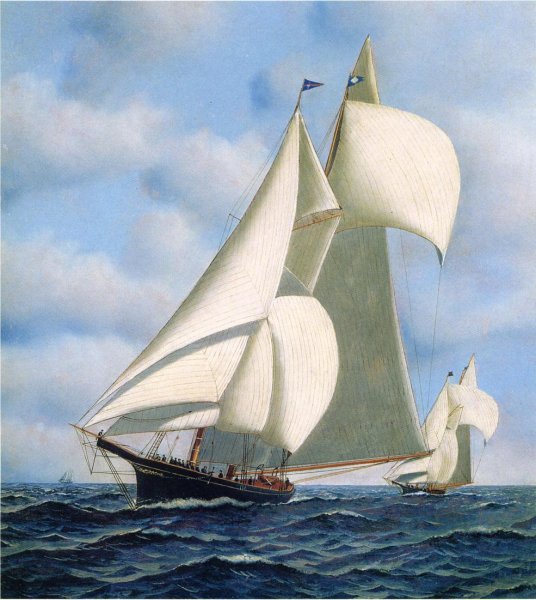 Main Product Photo of Sappho vs. Livonia, Americas Cup, 1871 Painting by Antonio Jacobsen