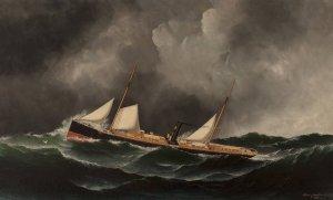 Steam Ship by Antonio Jacobsen Oil Painting