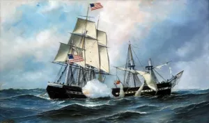 The Capture of the British Frigate 'Macedonian' in the War of 1812 by the JS Frigate 'United States' by Antonio Jacobsen Oil Painting
