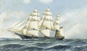 The Celebrated American Clipper Challenge Under Full Saill by Antonio Jacobsen Oil Painting