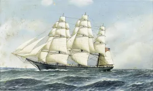 The Celebrated American Clipper Challenge Under Full Saill by Antonio Jacobsen Oil Painting