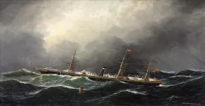 The City of Berlin Steamship on High Seas, New York by Antonio Jacobsen Oil Painting