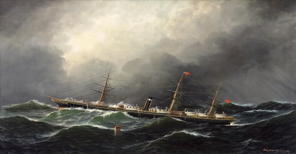 Main Product Photo of The City of Berlin Steamship on High Seas, New York Painting by Antonio Jacobsen