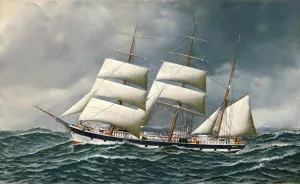 The Norwegian Bark Friedig at Sea Under Reduced Sail by Antonio Jacobsen Oil Painting