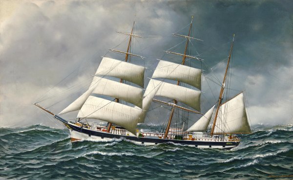 Main Product Photo of The Norwegian Bark Friedig at Sea Under Reduced Sail Painting by Antonio Jacobsen