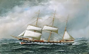 The Norwegian Bark Superb Shortening Sail in Mid-ocean by Antonio Jacobsen Oil Painting
