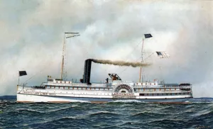 The Paddle Steamer Larchmont by Antonio Jacobsen - Oil Painting Reproduction