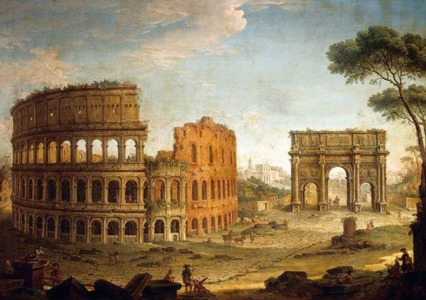 Main Product Photo of Rome: View of the Colosseum and The Arch of Constantine Painting by Antonio Joli