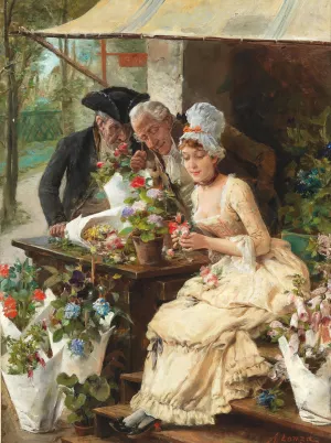 The Flower Seller by Antonio Lonza Oil Painting