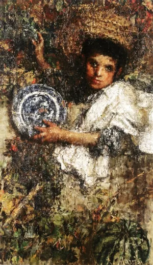 An Italian Boy in a Vineyard by Antonio Mancini - Oil Painting Reproduction