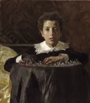Boy with Toy Soldiers by Antonio Mancini Oil Painting