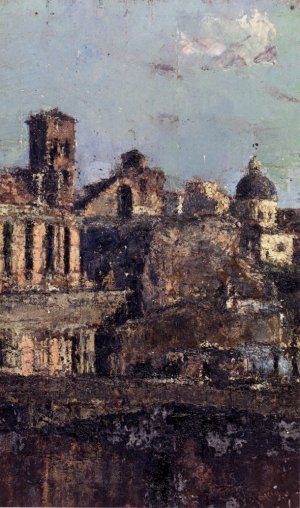 Italian Town View by Antonio Mancini Oil Painting