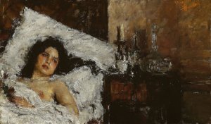 Resting by Antonio Mancini Oil Painting