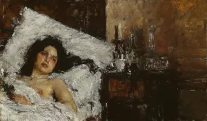 Resting by Antonio Mancini Oil Painting