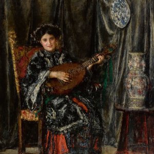 Suonatrice Di Mandola, Liutista by Antonio Mancini Oil Painting