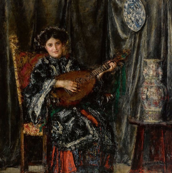 Main Product Photo of Suonatrice Di Mandola, Liutista  Painting by Antonio Mancini
