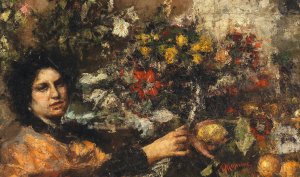 The Flower Seller by Antonio Mancini Oil Painting