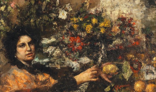 Main Product Photo of The Flower Seller Painting by Antonio Mancini