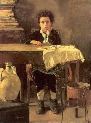 The Poor Schoolboy by Antonio Mancini - Oil Painting Reproduction