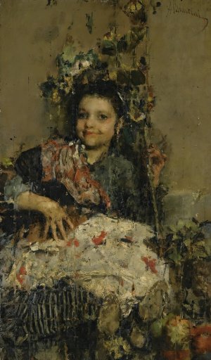 Una Ragazza by Antonio Mancini Oil Painting