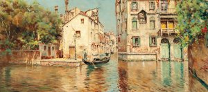 A gondolier on a Venetian backwater by Antonio Maria De Reyna Manescau Oil Painting