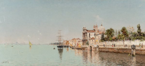 Main Product Photo of A Venetian waterfront Painting by Antonio Maria De Reyna Manescau