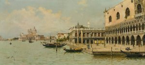 Gondolas By The Doge's Palace by Antonio Maria De Reyna Manescau Oil Painting