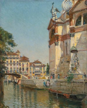 On The Side Of Santa Maria Della Salute by Antonio Maria De Reyna Manescau Oil Painting
