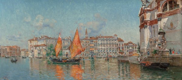 The Grand Canal, from Santa Maria della Salute, Venice by Antonio Maria De Reyna Manescau - Hand-Painted Oil Painting Reproduction