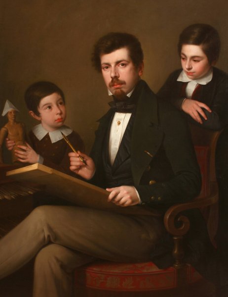 Main Product Photo of Self-portrait with his sons Carlos and Vicente  Painting by Antonio Maria Esquivel