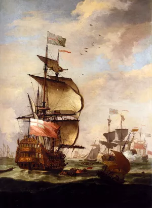 The English Fleet at Sea by Antonio Molinari Oil Painting