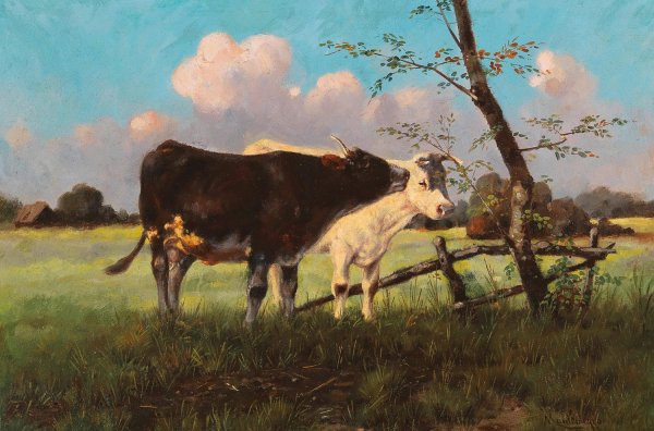 Main Product Photo of Cows in a Meadow Painting by Antonio Montemezzo