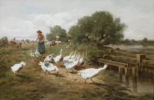 Die Gansemagd by Antonio Montemezzo Oil Painting