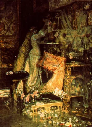 Dama Adornando un Altar by Antonio Munoz Degrain Oil Painting