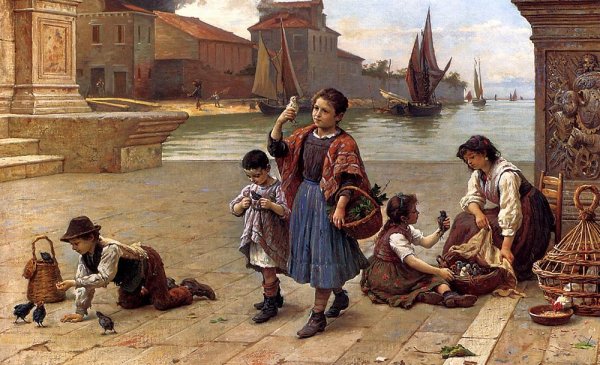 The Bird Seller by Antonio Paoletti - Hand-Painted Oil Painting Reproduction