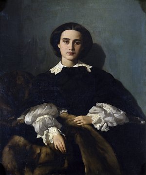 Portrait of Signora Morrocchi by Antonio Puccinelli Oil Painting