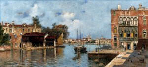 Campo San Trovaso with a View of the Zattere, Venice Oil painting by Antonio Reyna Manescau