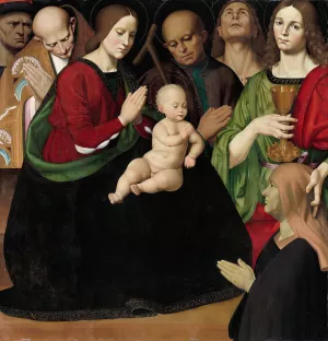 The Holy Family with Four Saints and a Female Donor by Antonio Rimpatta Oil Painting