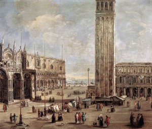 View of the Piazza San Marco from the Procuratie Vecchie by Antonio Stom Oil Painting