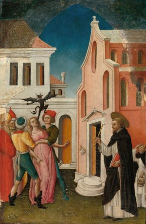 Saint Peter Martyr Exorcizing a Woman Possessed by a Devil by Antonio Vivarini Oil Painting