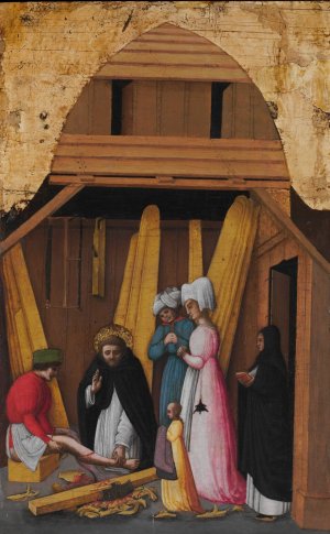 Saint Peter Martyr Healing the Leg of a Young Man by Antonio Vivarini Oil Painting