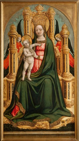The Virgin and Child Enthroned and Two Angels by Antonio Vivarini Oil Painting