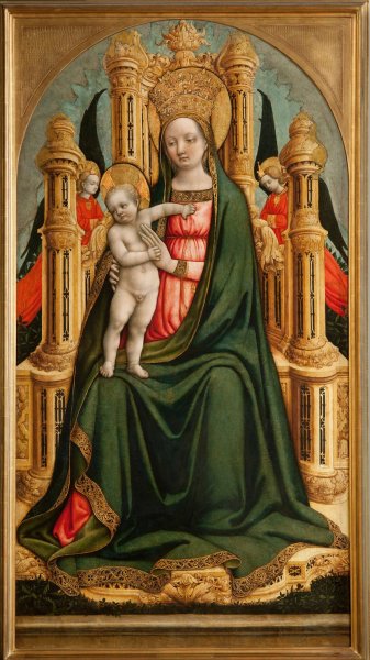 The Virgin and Child Enthroned and Two Angels  by Antonio Vivarini - Hand-Painted Oil Painting Reproduction