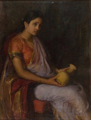 Girl with a Vase by Antonio Xavier Trindade Oil Painting