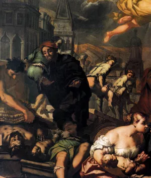 The Virgin Appears to the Plague Victims Detail by Antonio Zanchi - Oil Painting Reproduction