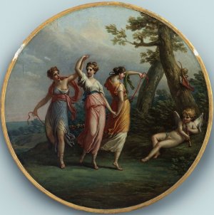 Three Dancing Nymphs and a Reclining Cupid in a Landscape by Antonio Zucchi Oil Painting