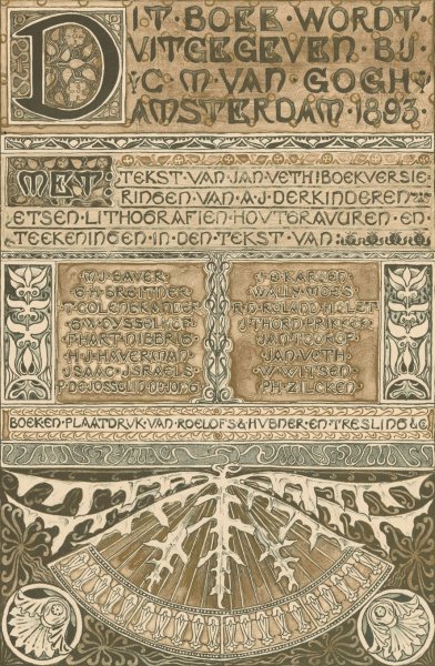 Colofon van Gedenkboek; Keuze-tentoonstelling van Hollandsche schilderkunst uit de jaren 1860-1892, gehouden te Amsterdam in Arti et Amicitiae  by Antoon Derkinderen - Hand-Painted Oil Painting Reproduction