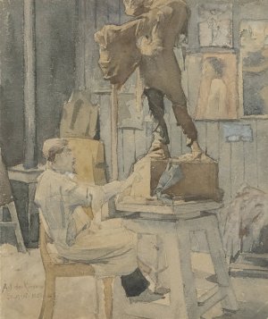Jan Toorop in een beeldhouwersatelier by Antoon Derkinderen Oil Painting