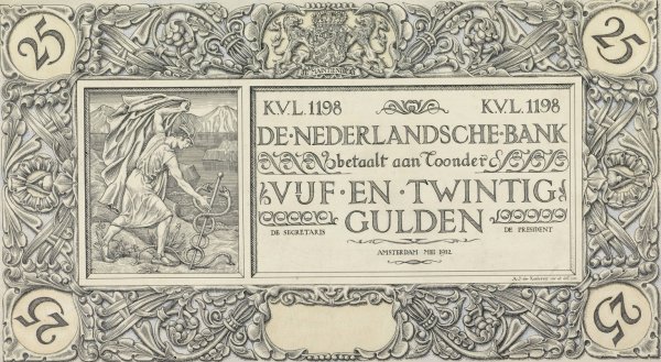 Ontwerp voor bankbiljet van 25 gulden  by Antoon Derkinderen - Hand-Painted Oil Painting Reproduction