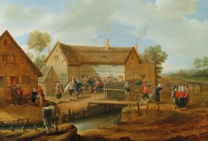 A peasant dance outside a farmhouse by Antoon Overlaet Oil Painting